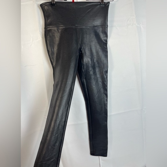 Spanx Womens Black Shiny Leggings Size M Full Length - Picture 1 of 11